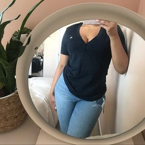 Lacoste Navy Blue V-neck T Shirt